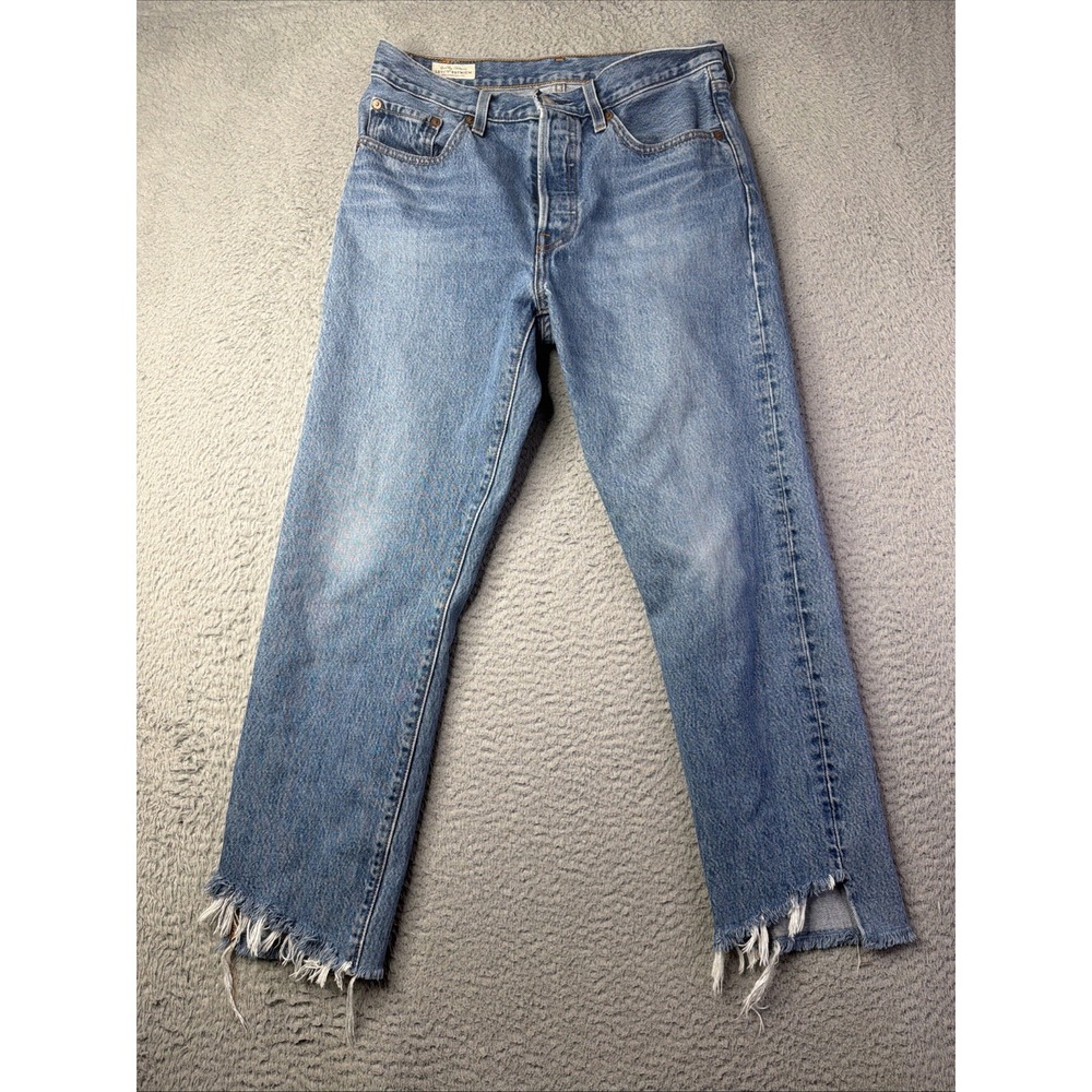 Levis 501 Premium Jeans Womens 27x26 Waist 29" Factory Distressed Raw hem Big E
